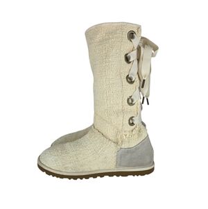 UGG Australia Womens Heirloom Cream Corset Winter Textile Boots Lace Up Size 9